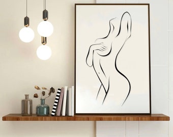 A sketch of standing woman - digital art - line art of a woman - Digital art print