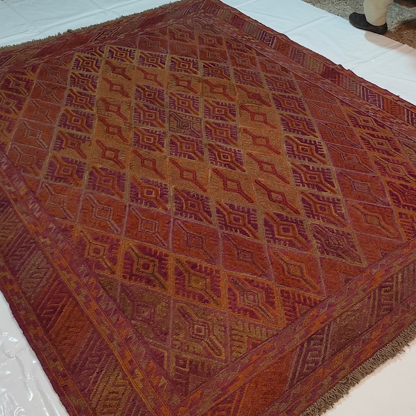 7x9 ft Mushwani Area Rug - Muted Beige Afghan Hand Knotted Wool Oriental Rug - Antique Tribal Rug - Rugs for Living Room - Bedroom Rug