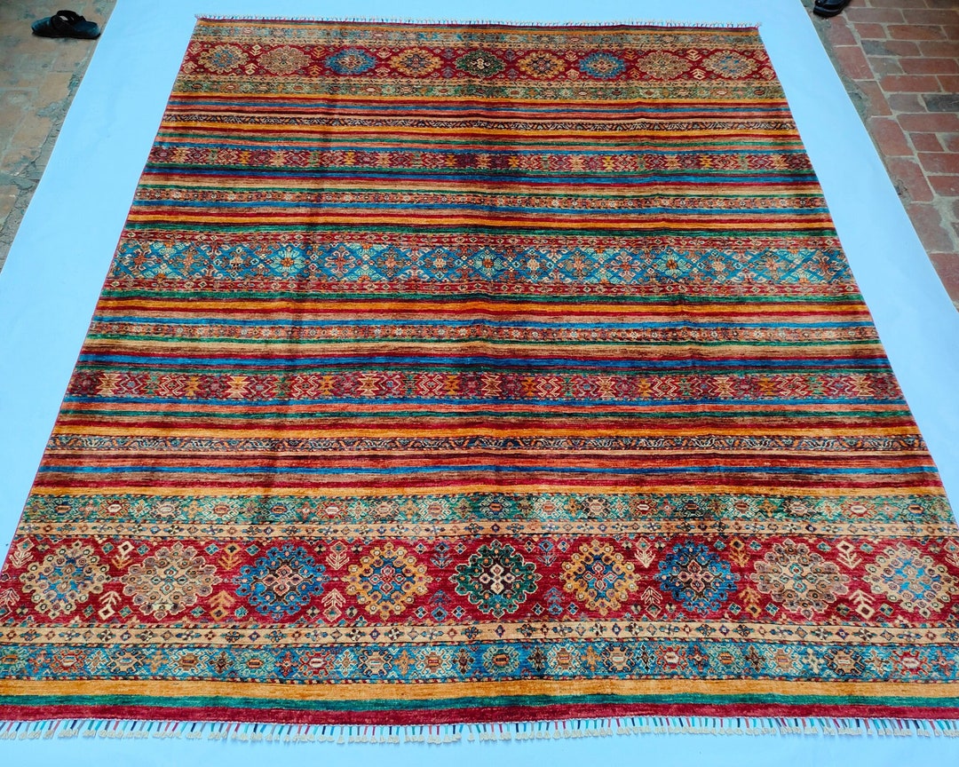 8x10 Tribal Area Rug Red Multicolor Afghan Hand Knotted Veg - Etsy