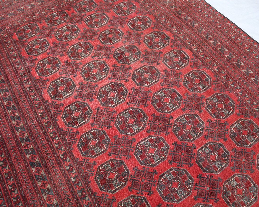 7x10 Antique Turkmen Rug 6'9x9'5 Ft Afghan Handmade Wool Rug, Elephant ...