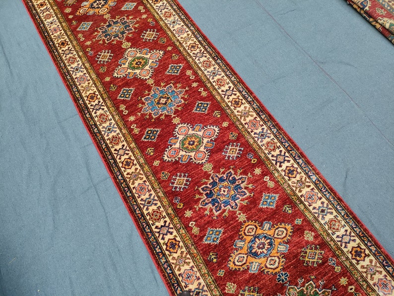 10 Ft Red Kazak Runner Rug Afghan Hand Knotted Veg Dyes Wool Oriental Runner Rug Hallway Runner