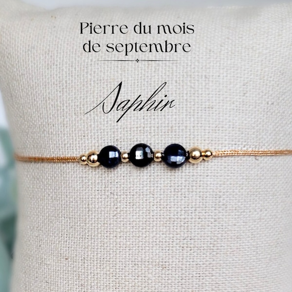 Pierre de naissance du mois de SEPTEMBRE : LE SAPHIR avec perles en plaqué or ( gold filled).