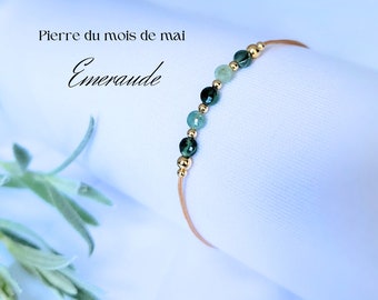 Pierre de naissance du mois de MAI : EMERAUDE | pierres naturelles et perles en plaqué or | Cadeau personnalisé | idéal fête des mères.