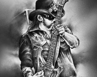 Lemmy Kilmister poster art, Lemmy, Motorhead, Hawkwind, heavy metal art, unique, art print, heavy metal, drawing