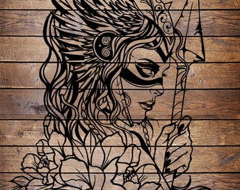 SVG/PNG Valkyrie Warrior Girl Cool Viking Norse Horror Tattoo Stencil for Cricut - Vinyl Cutter