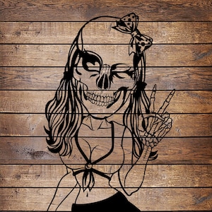 SVG/PNG Cute skull Girl Horror Tattoo Stencil for Cricut - Vinyl Cutter
