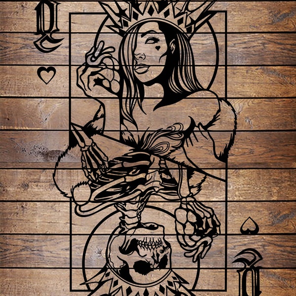 SVG/PNG Queen Of Hearts Cool Tattoo Horror Stencil for Cricut - Vinyl Cutter