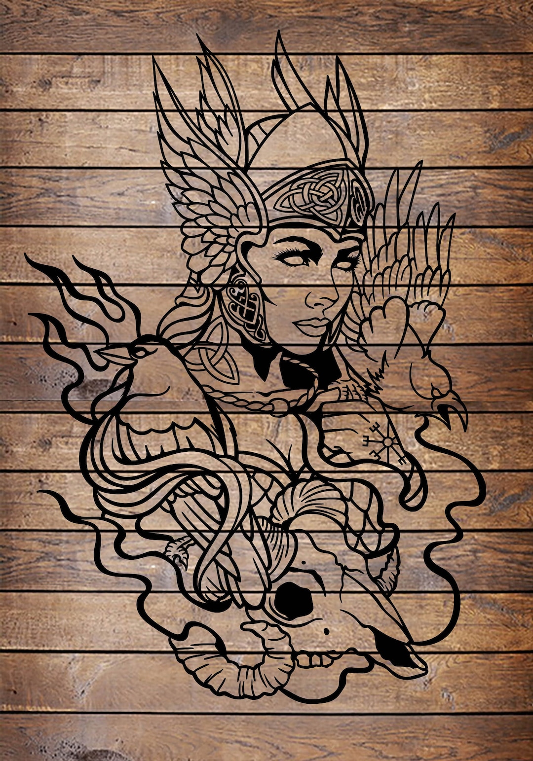 SVG/PNG Valkyrie - Viking Girl Cool Tattoo Horror Stencil for