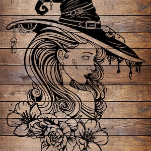 SVG/PNG Beautiful Witch - Wiccan Cool Horror Tattoo Stencil for Cricut - Vinyl Cutter