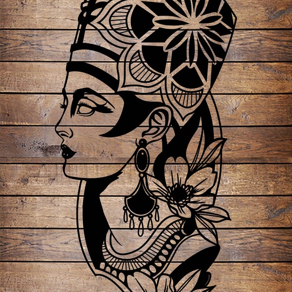 SVG/PNG Nefertiti Egyptian Goddess Cool Tattoo Horror Stencil for Cricut - Vinyl Cutter