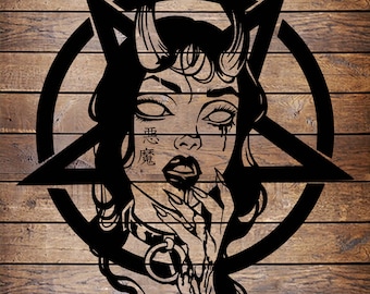 SVG/PNG Devil Girl Cool Tattoo Horror Stencil for Cricut - Vinyl Cutter