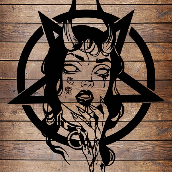 SVG /PNG Devil Girl Cool Tattoo Horror Stencil voor Cricut - Vinyl Cutter