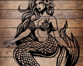 SVG/PNG Siren - Mermaid - Evil - Girl - Tattoo Horror Stencil for Cricut - Vinyl Cutter