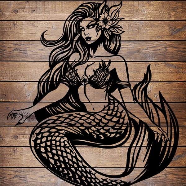 SVG/PNG Siren - Mermaid - Evil - Girl - Tattoo Horror Stencil for Cricut - Vinyl Cutter