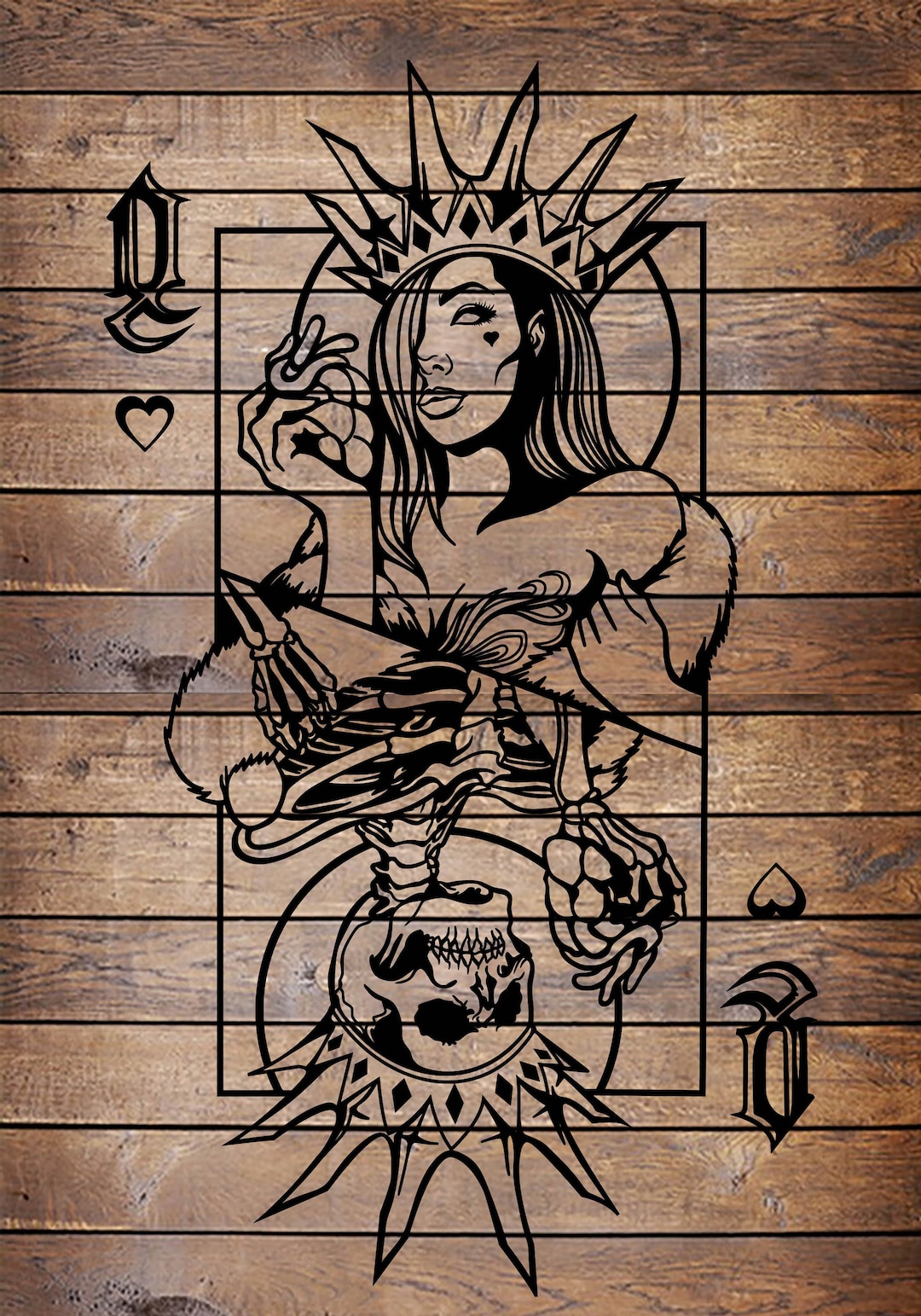 SVG/PNG Queen of Hearts Cool Tattoo Horror Stencil for Cricut