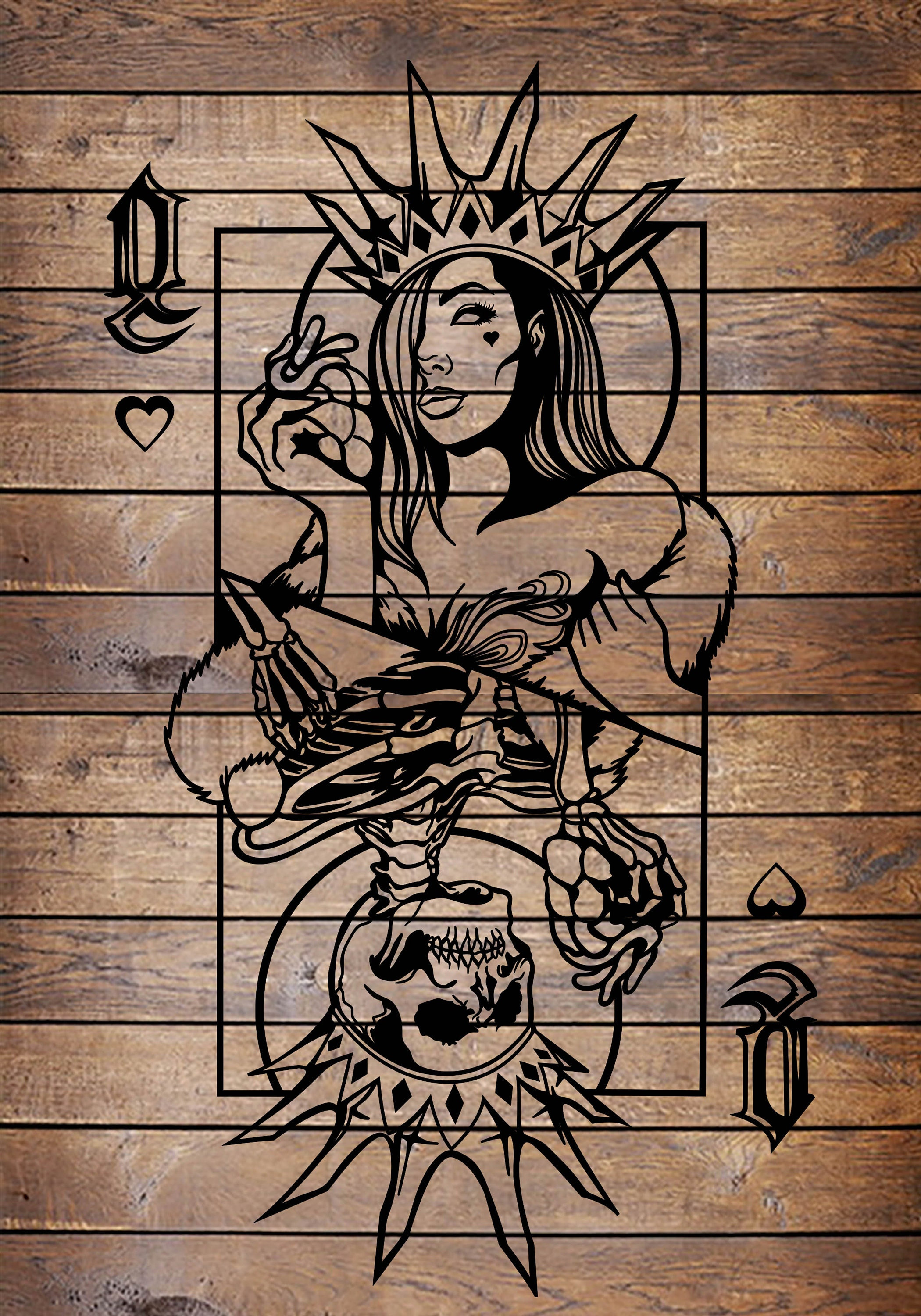 SVG/PNG Queen of Hearts Cool Tattoo Horror Stencil for Cricut - Vinyl ...