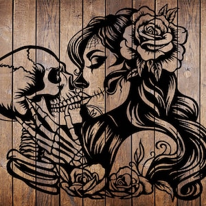 SVG/PNG Jour des morts - Les amoureux s'embrassent - dias de los muertos - pochoir tatouage horreur pour Cricut - découpeur de vinyle