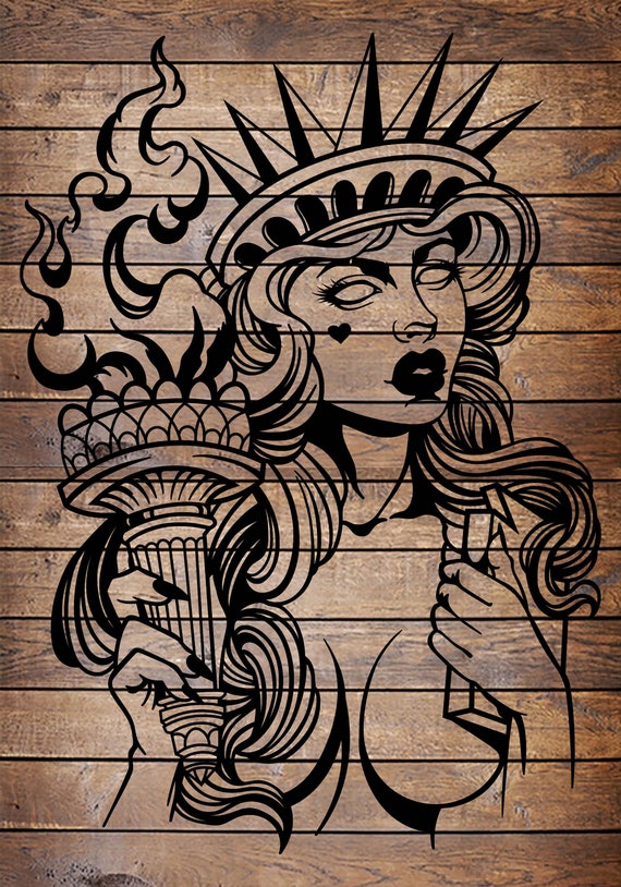 SVG/PNG Statue of Liberty Girl Tattoo Horror Stencil for Cricut Vinyl Cutter  