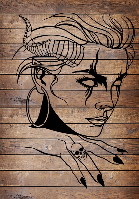 SVG/PNG Devil Demon Girl Tattoo Horror Stencil for Cricut Vinyl Cutter 