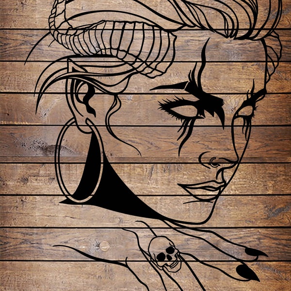 SVG/PNG Devil - Demon - Girl - Tattoo Horror Stencil for Cricut - Vinyl Cutter
