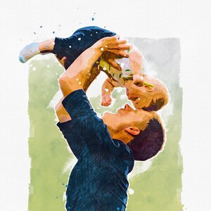 Custom Fathers Day Portrait from Photo, Personalized Digital Watercolor Painting Art Gift for Dad, Husband, Family Portrait Cartoon