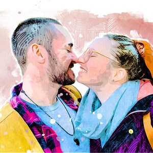 Custom Watercolor Portrait from Photo, Cartoon Illustration, Personalized Digital Watercolor Painting Gift for Mom, Dad, Husband, Wife