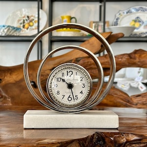 Clock / Table clock with marble base / Metal clock / Decorative table clock / Table decoration / Home decor / Modern / Interior / Gift