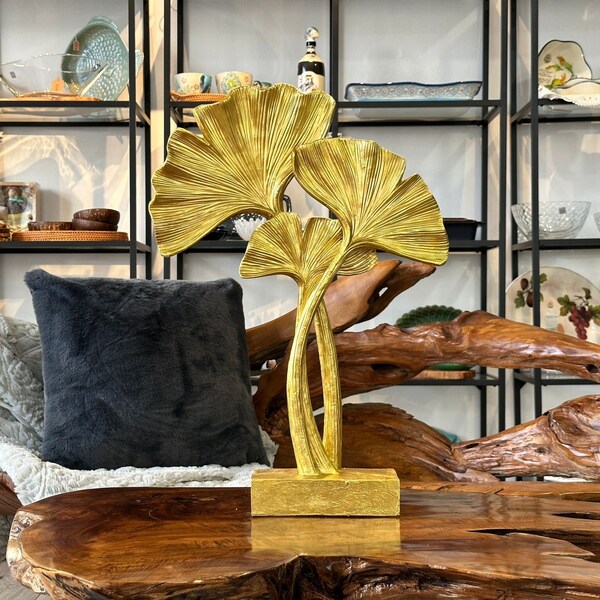 Statue Ginkgo Blätter / Moderne Skulptur Gold / Figur Ginkgo / Tischdekoration / Homedecor / Dekoration / Geschenkidee