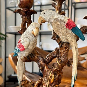 Parrot Candle Holder · Baroque Style · 3 Taper Candles · Hand Painted · Exotic Vintage Decor · Ornate Table Centerpiece
