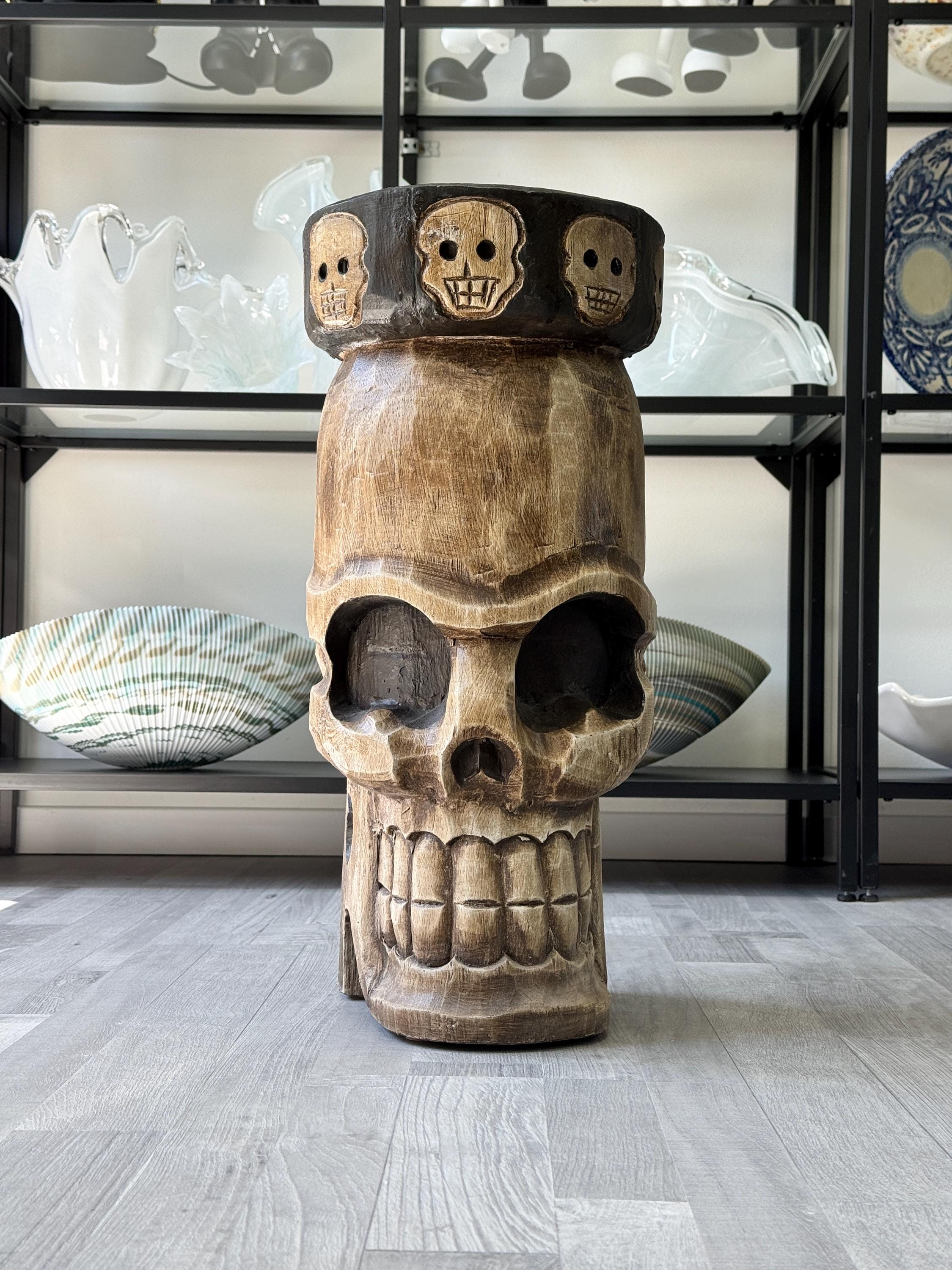 Side Table / Wooden Table Skull / Table Made of Albesia Wood