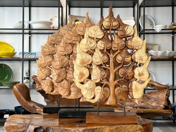 木製の彫像/彫刻生命の木/アカシアの木/タイ製ハンドメイド/装飾
