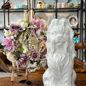 Dog statue / decorative dog glazed made of ceramic / ceramic dog white / decoration / floor decoration / home decor / gift