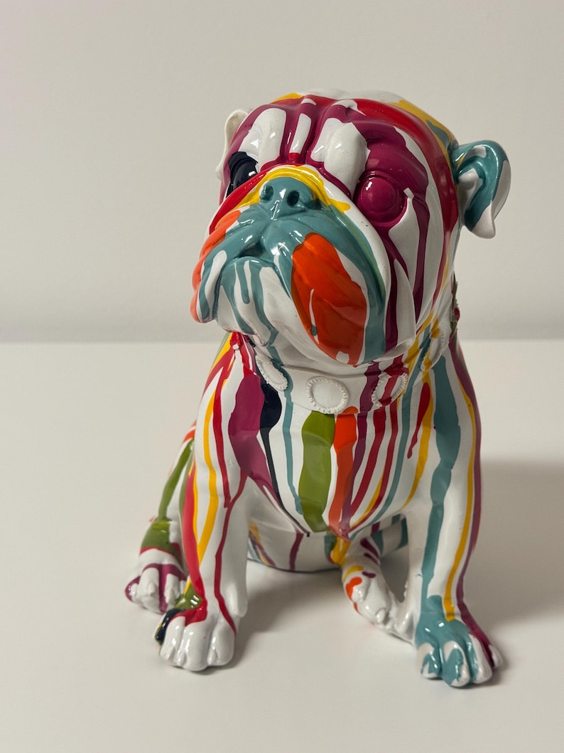 Bulldog Skulptur bunt aus Resin, Pop Art Hund Figur, Graffiti Bulldogge, moderne Wohn Deko, Statement Tierfigur, Design Wohnaccessoire Bild 4