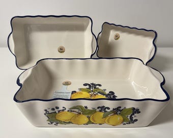 Ceramic Baking Dish with Lemons – Italian Rectangular Casserole Dish, Colorful Pattern, Mediterranean Kitchen Decor