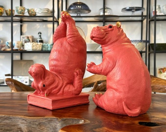 hippopotamus bookends / Hippo Book Holder Pink  / 2 Piece Set / Statue / Office Decoration / Home Decor / Books / Gift