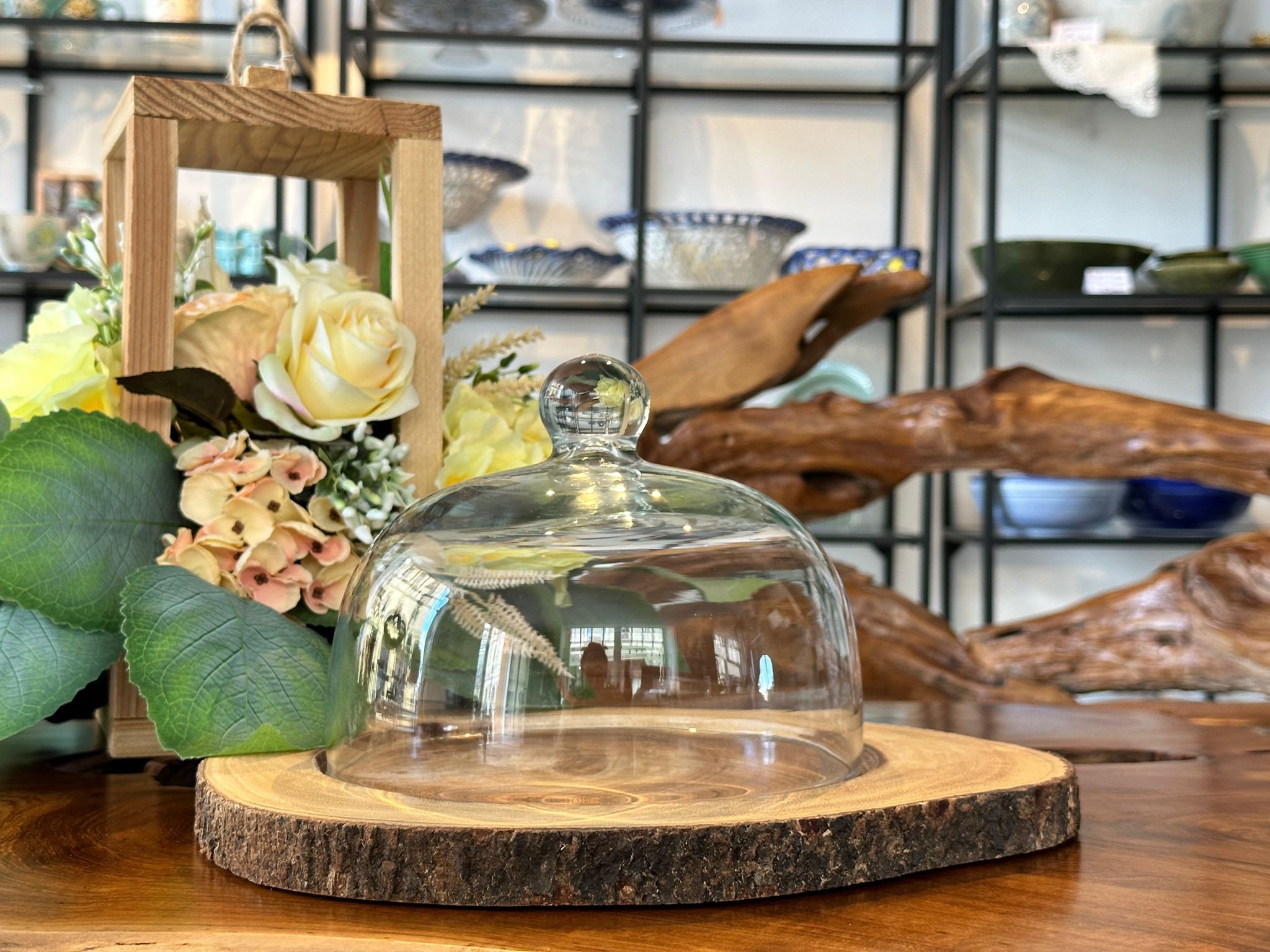 Cheese Plate With Dome / Wooden Cheese Plate / Glass Dome With