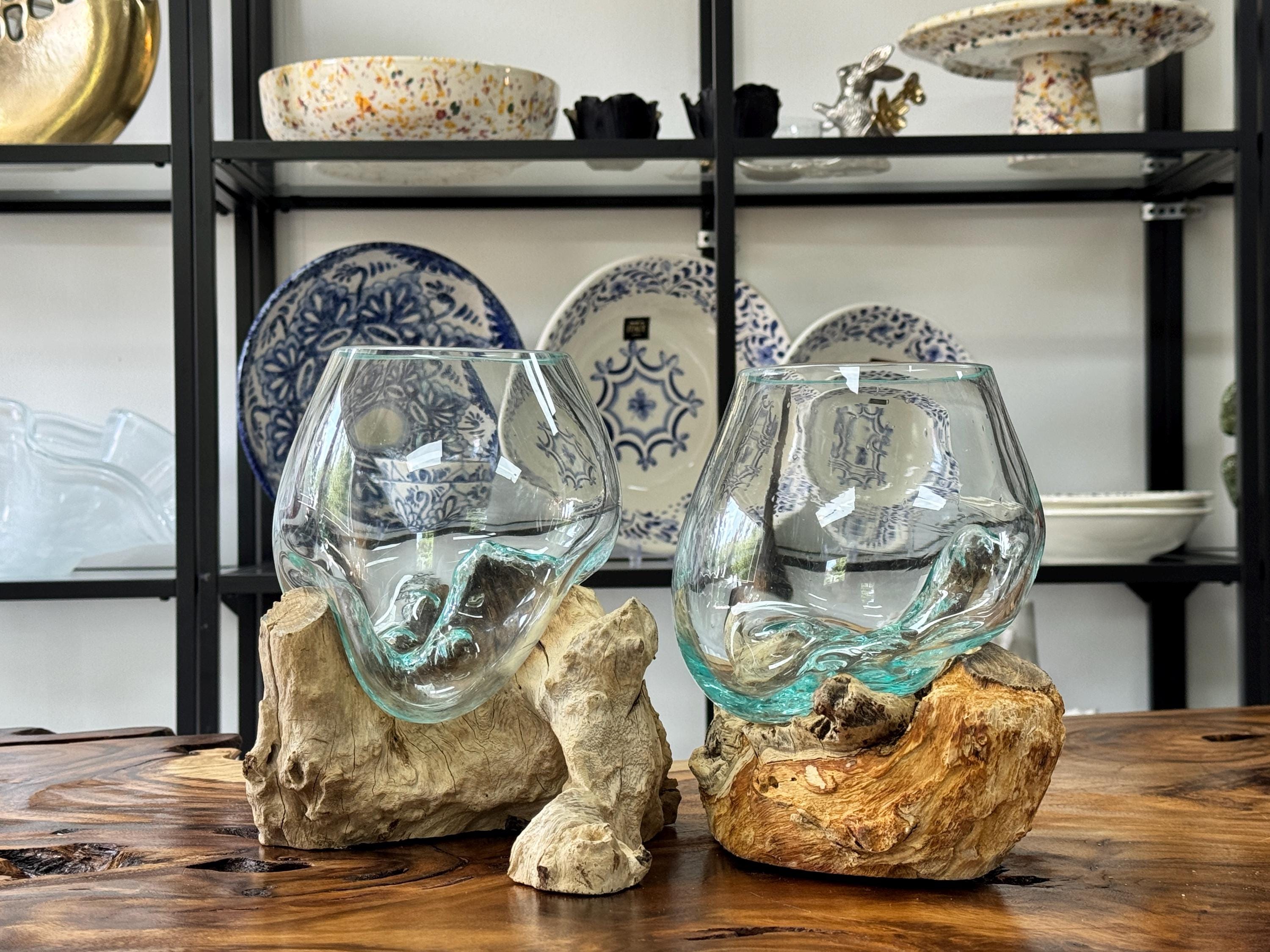 Wurzelholz Vase Aus Kaffeebaumholz & Recyclingglas – 30 Cm, Vielseitig Als Schale Oder Lichtquelle