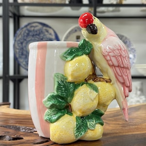 Flowerpot / Planter with Lemons / Parrot / Handmade Ceramic / Home Decor / Decoration / Table Decoration / Gift / Plant