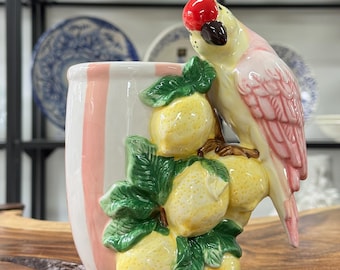 Flowerpot / Planter with Lemons / Parrot / Handmade Ceramic / Home Decor / Decoration / Table Decoration / Gift / Plant