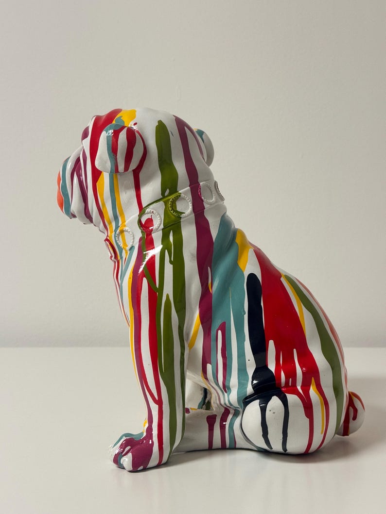 Bulldog Skulptur bunt aus Resin, Pop Art Hund Figur, Graffiti Bulldogge, moderne Wohn Deko, Statement Tierfigur, Design Wohnaccessoire Bild 6