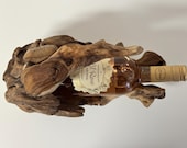 Flaschenhalter aus Teakholz β handgefertigter Weinflaschenhalter aus Naturholz, rustikales Deko-Objekt & stilvolles Wohnaccessoire