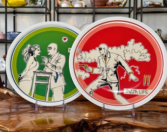 Pizza plate / pizza plate made of porcelain / plate for pizza / handmade from Italia / serving plate / tableware / table decoration / gift