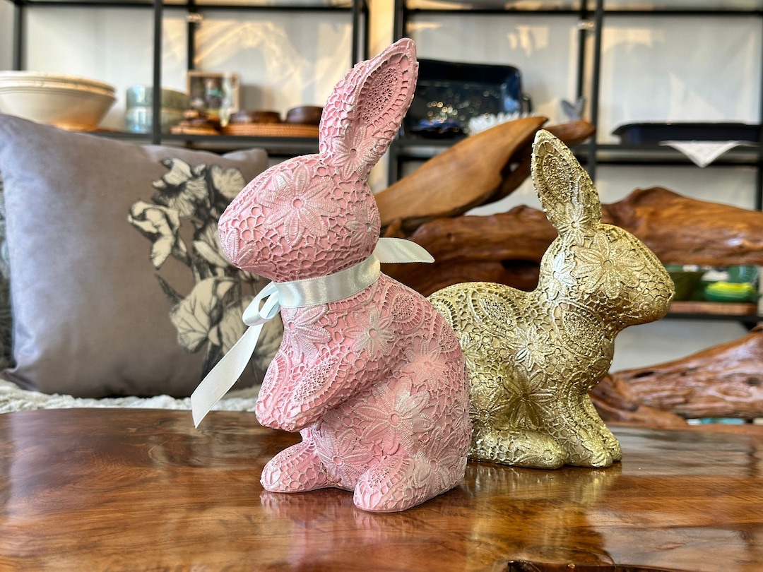 Bunny Sculpture / Easter Bunny Gold Pink / Rabbit Statue / Easter ...