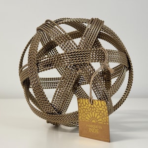 Metal Orb Sculpture, Decorative Sphere, Gold Metal Decor, Modern Home Accent, Coffee Table Decor, Luxury Home Decor, 7 Inch