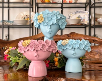 Blumentopf / Kreative Vase Mädchen Gesicht  / Übertopf / Frauen Kopf / Aufbewahrung / Figur / Skulptur / Dekoration / Geschenkidee / Blume