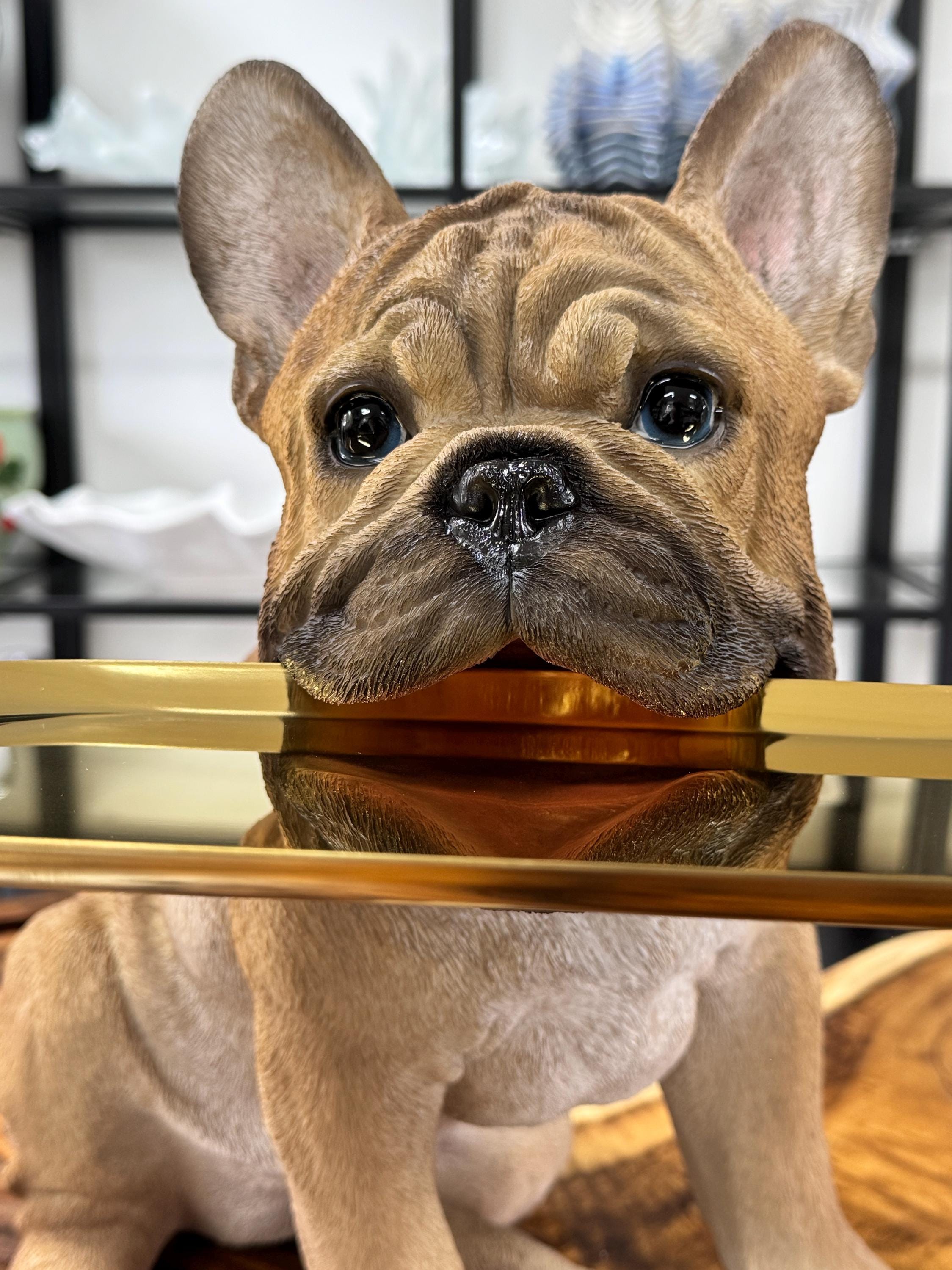 French Bulldog Tray | Cute Dog Butler Statue With Gold Plate