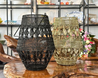 lantern / large lantern / candle lantern gold black/ handmade from metal / candle holder / decor / hanging lantern / home decor / candles