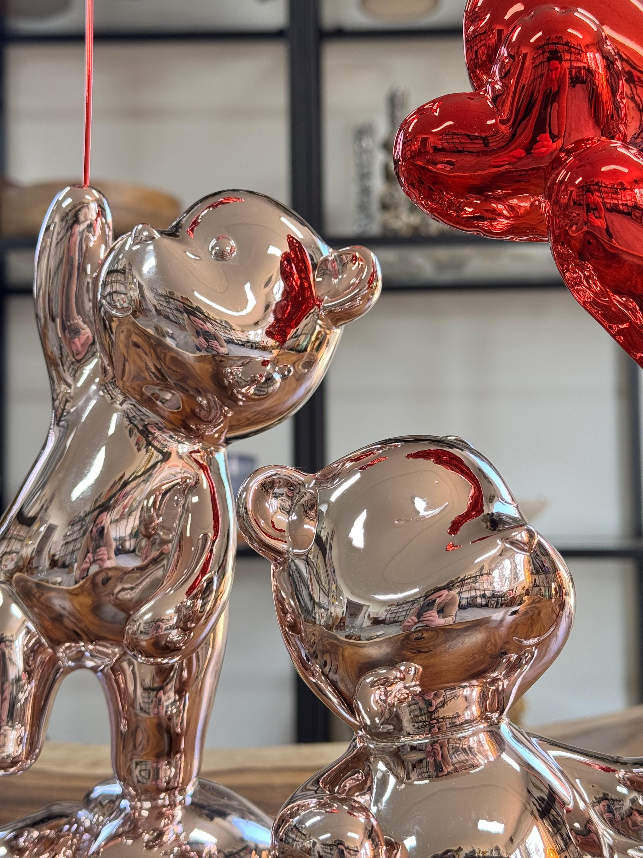 風船を持ったクマ / ピンクのクマの置物 / 彫像 / 愛の置物 / 装飾品