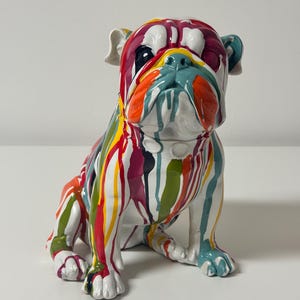 Bulldog Skulptur bunt aus Resin, Pop Art Hund Figur, Graffiti Bulldogge, moderne Wohn Deko, Statement Tierfigur, Design Wohnaccessoire Bild 3