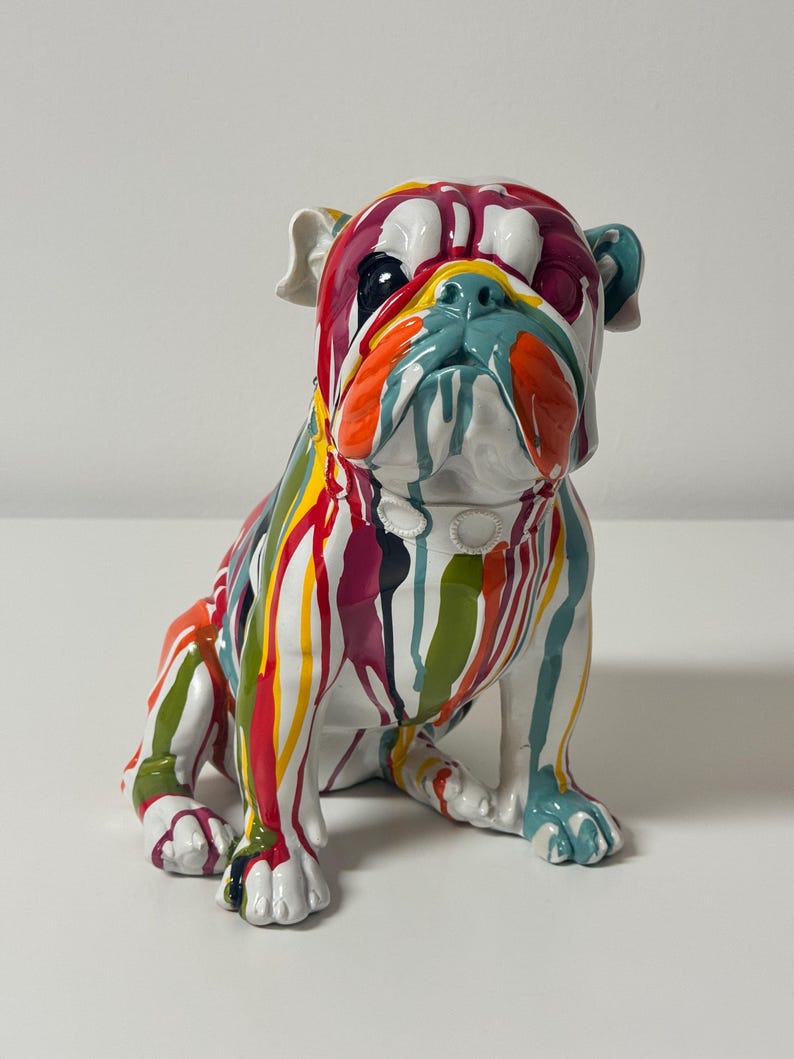 Bulldog Skulptur bunt aus Resin, Pop Art Hund Figur, Graffiti Bulldogge, moderne Wohn Deko, Statement Tierfigur, Design Wohnaccessoire Bild 3